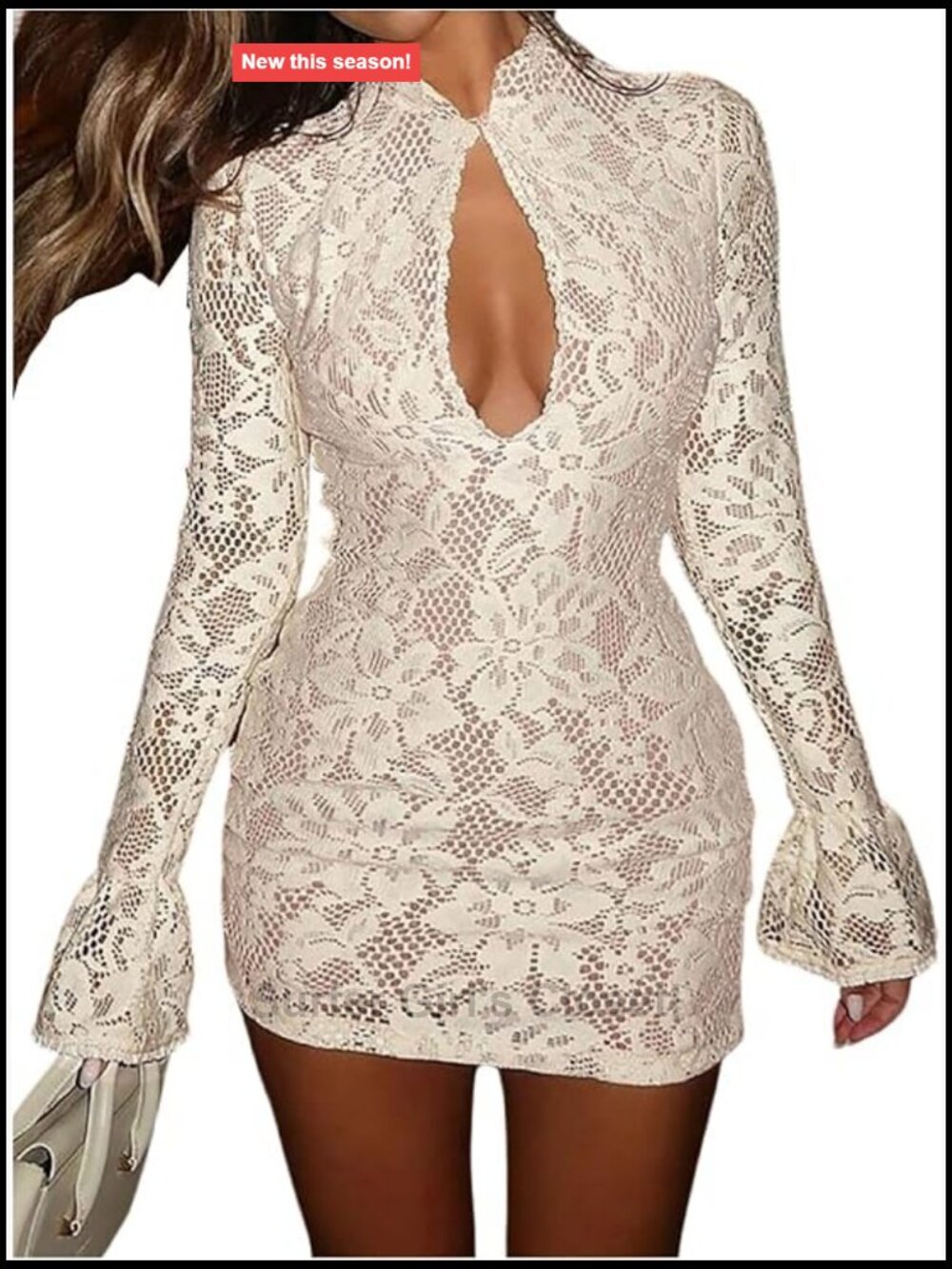 Lace Bodycon Dress Mesh Cut Out Party Cocktail Sexy Floral Long Sleeve Mini